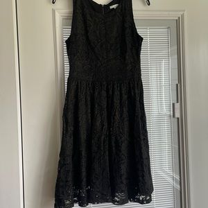 Golden glitter thread black dress with pleated skirt